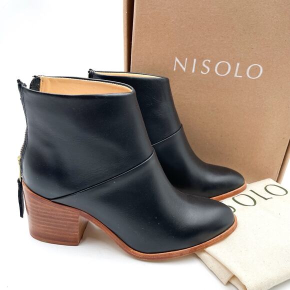 Copied - Nisolo Dari Boots Black Leather Ankle Block Heel Sz 6.5 Women's